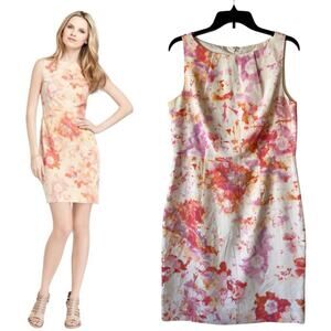 Ann Taylor Floral Watercolor Mini Dress in Pink and Orange